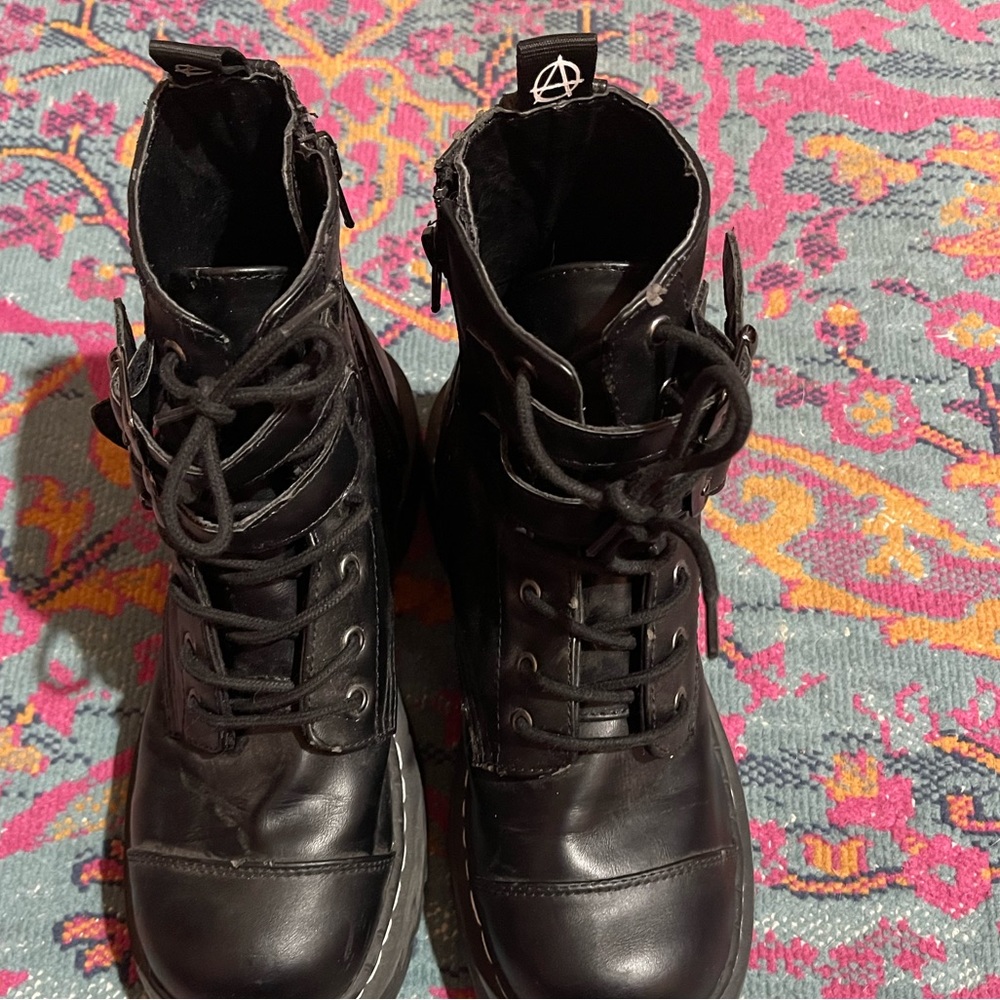 Anarchy boots with laces,  buckles, and side zipper size 8